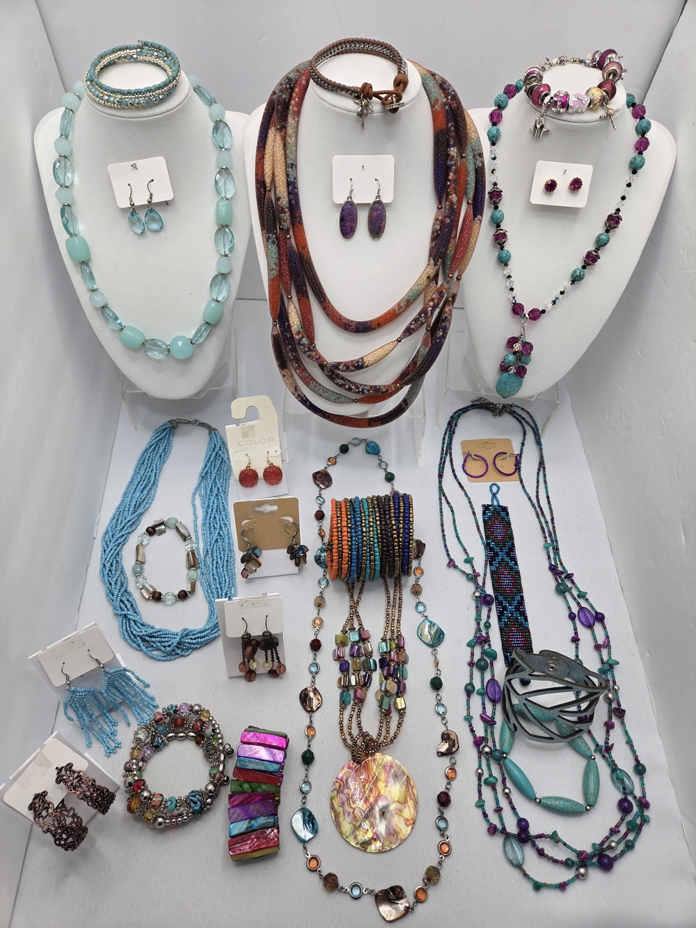 HUGE 25+ pc Jewelry Lot CHICOS AVON FOSSIL Western Boho Eclectic Statement Stone
